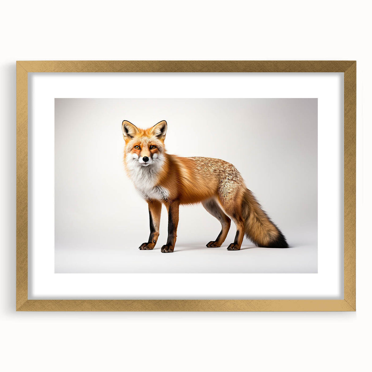 Gold-framed wall art collection featuring a detailed fox design, showcasing vibrant colors and intricate patterns, perfect for wildlife-themed decor.