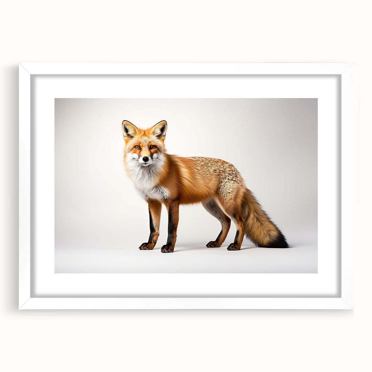 Framed wall art featuring a stylized fox design, showcasing vibrant colors and intricate details, ideal for enhancing home decor with a wildlife theme.