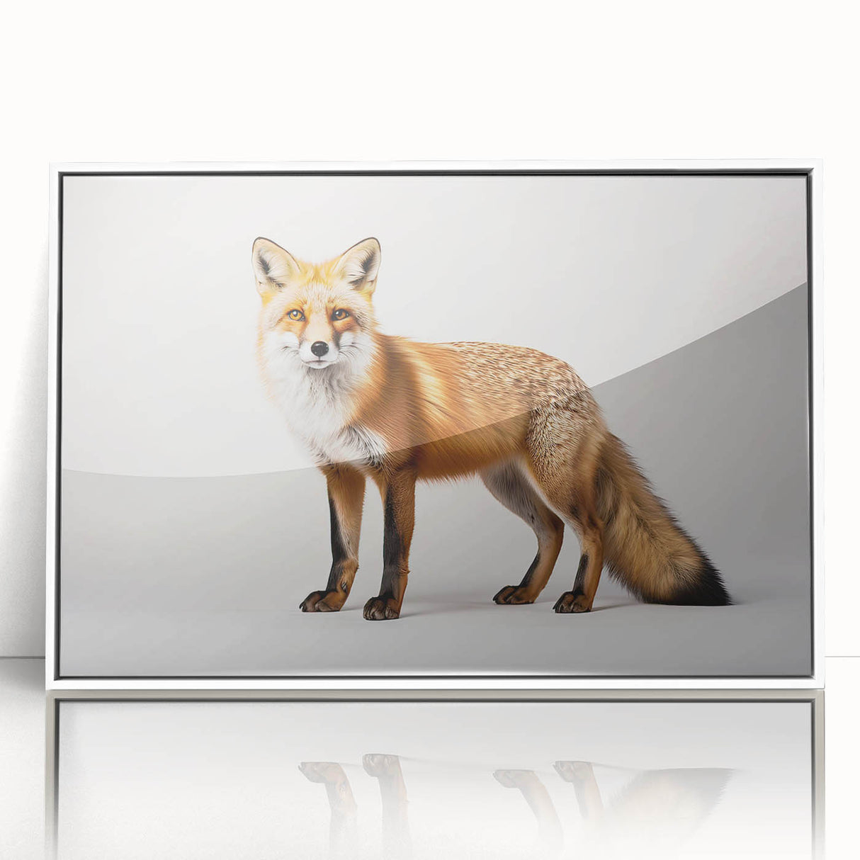 Framed acrylic wall art showcasing a vibrant fox design, set against a sleek white background, perfect for adding a touch of wildlife elegance to home decor.