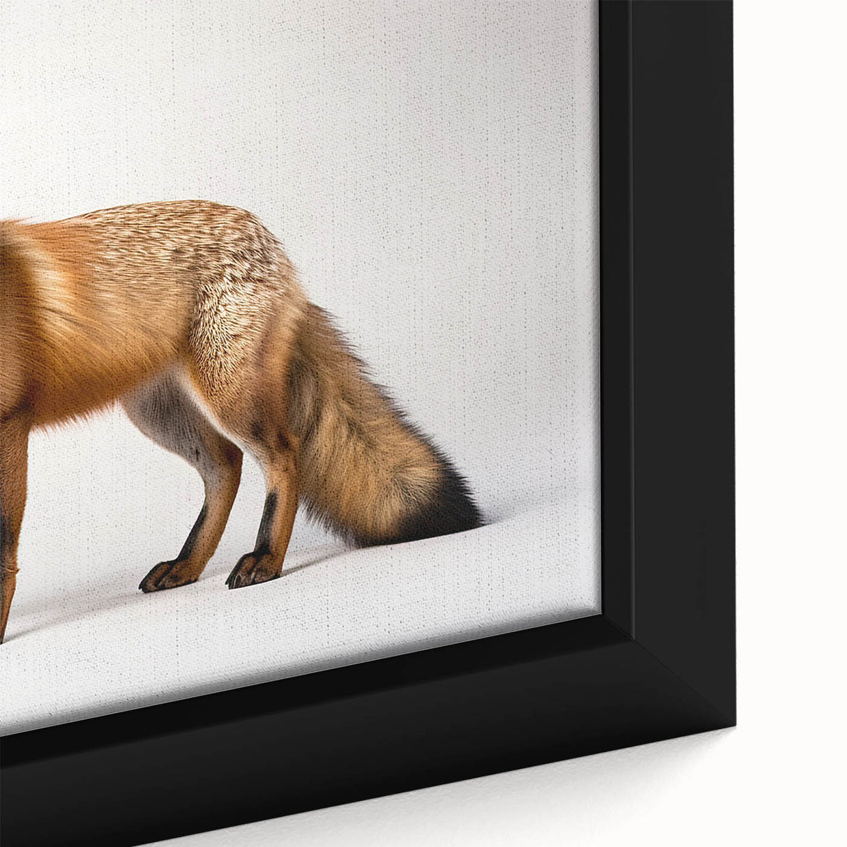 Close-up of a framed canvas wall art piece showcasing a vibrant fox design, featuring intricate details and rich colors, perfect for animal lovers and home decor enthusiasts.