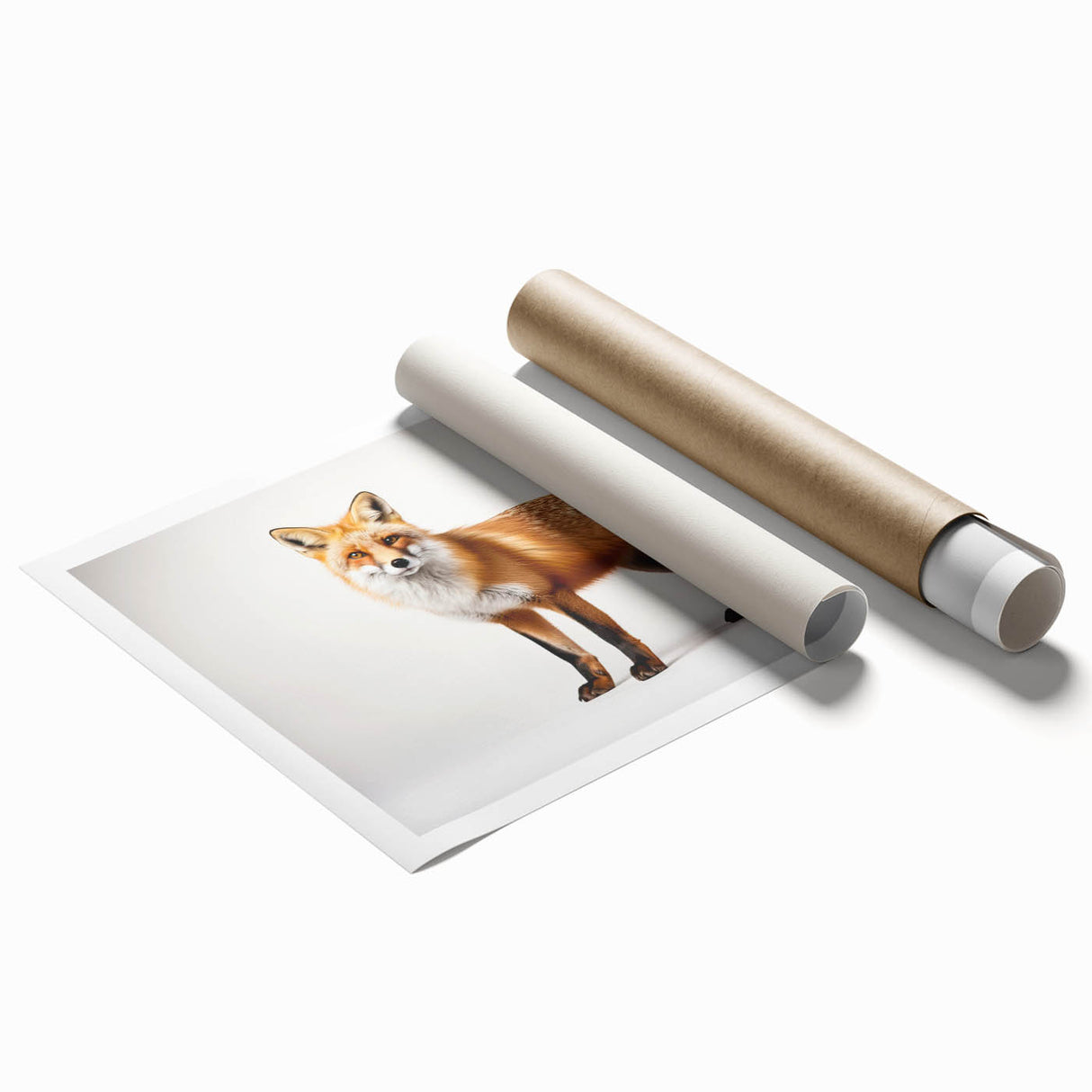 Vibrant wall art print featuring a stylized fox design, showcasing intricate details in orange and white hues, perfect for animal lovers and home decor enthusiasts.