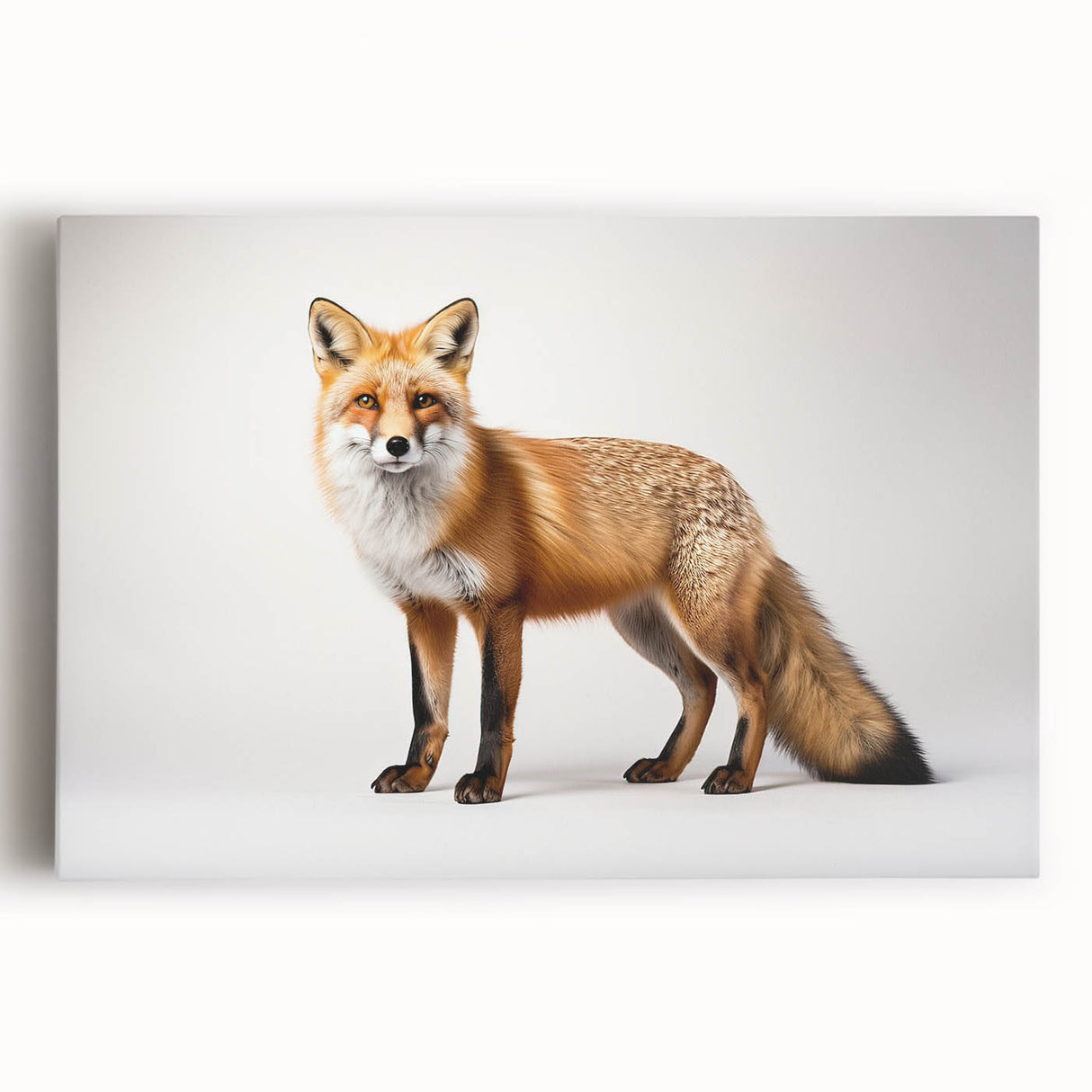Vibrant stretched canvas wall art showcasing a detailed fox design, featuring rich colors and intricate patterns, perfect for animal lovers and home decor.