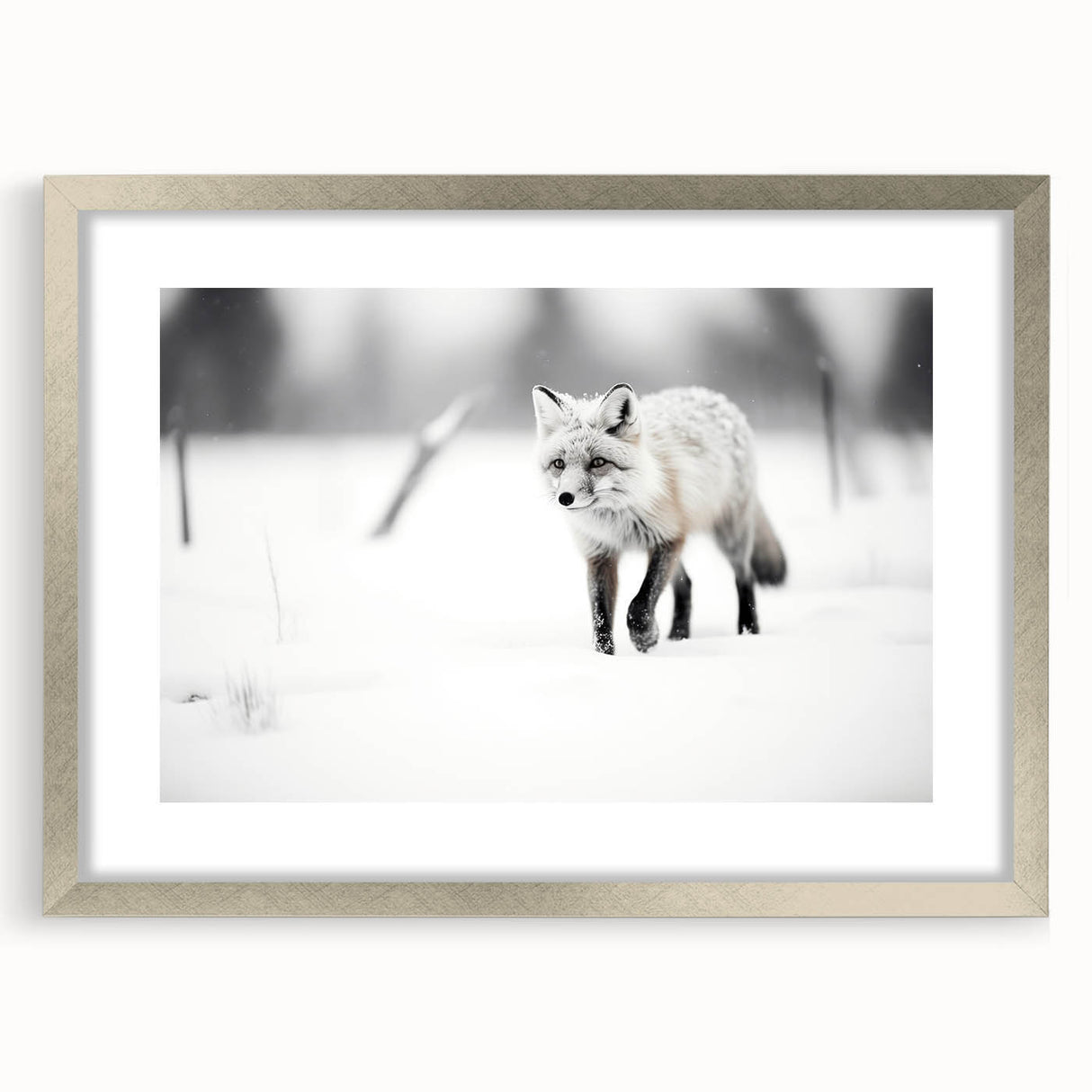 Framed wall art featuring a detailed fox design in a silver frame with matting, showcasing vibrant colors and intricate patterns, ideal for animal lovers and home decor enthusiasts.