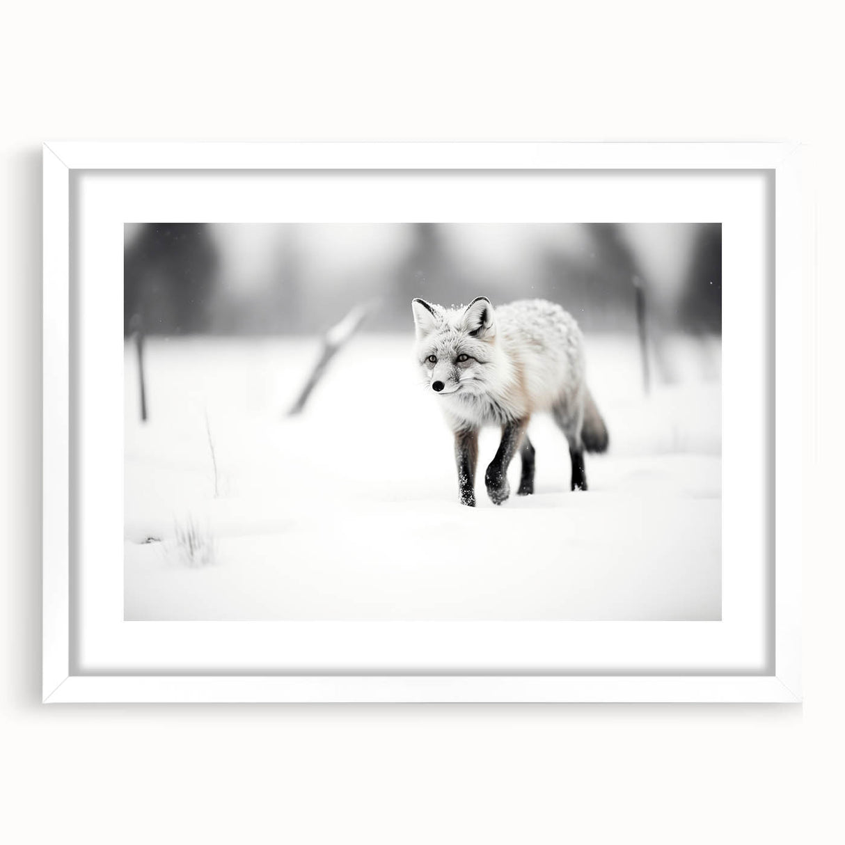 Framed wall art featuring a vibrant fox design, showcasing intricate details and rich colors against a white mat background, perfect for animal lovers' decor.