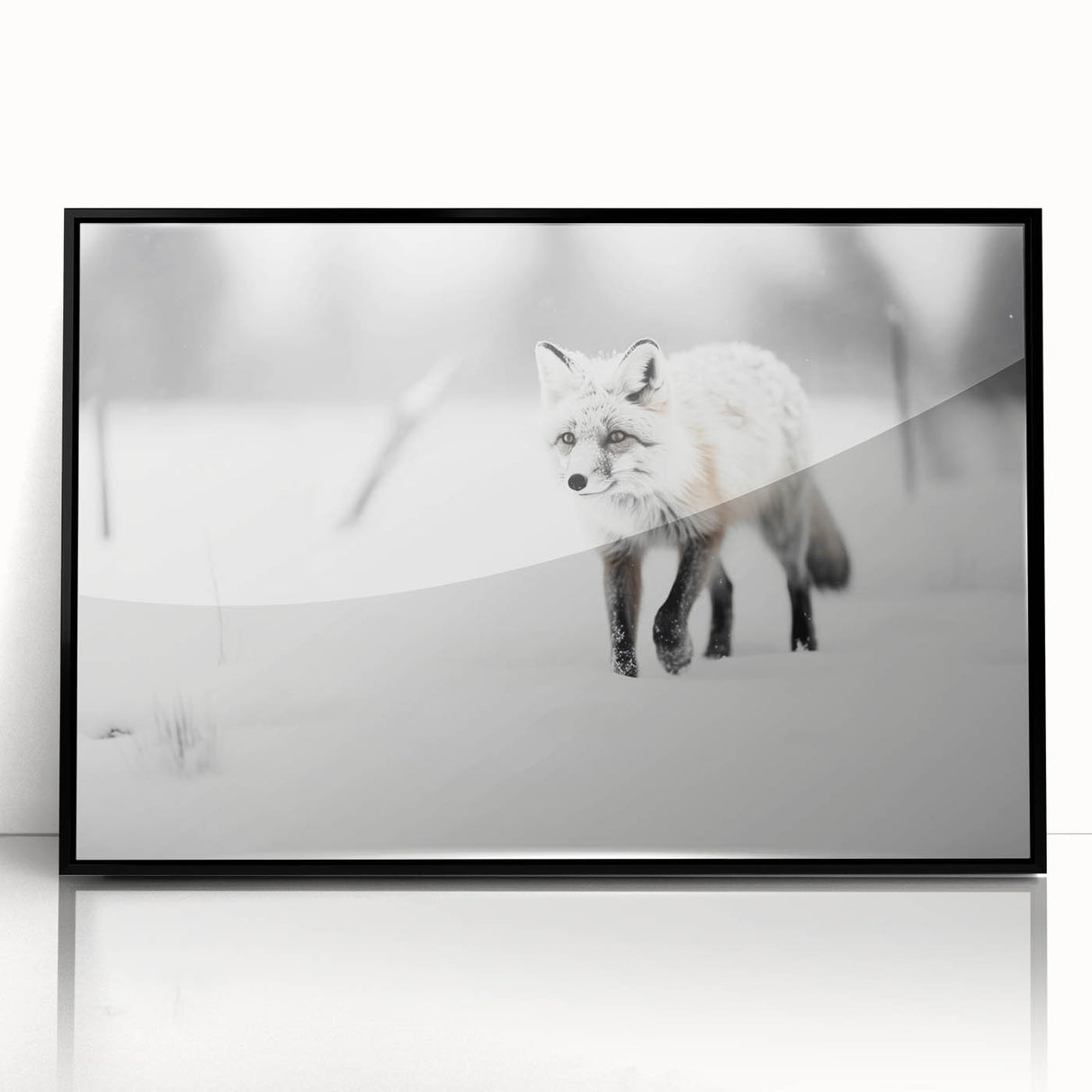 Framed wall art featuring a detailed fox design, showcasing vibrant colors and intricate patterns, presented in an elegant black frame for stylish decor.