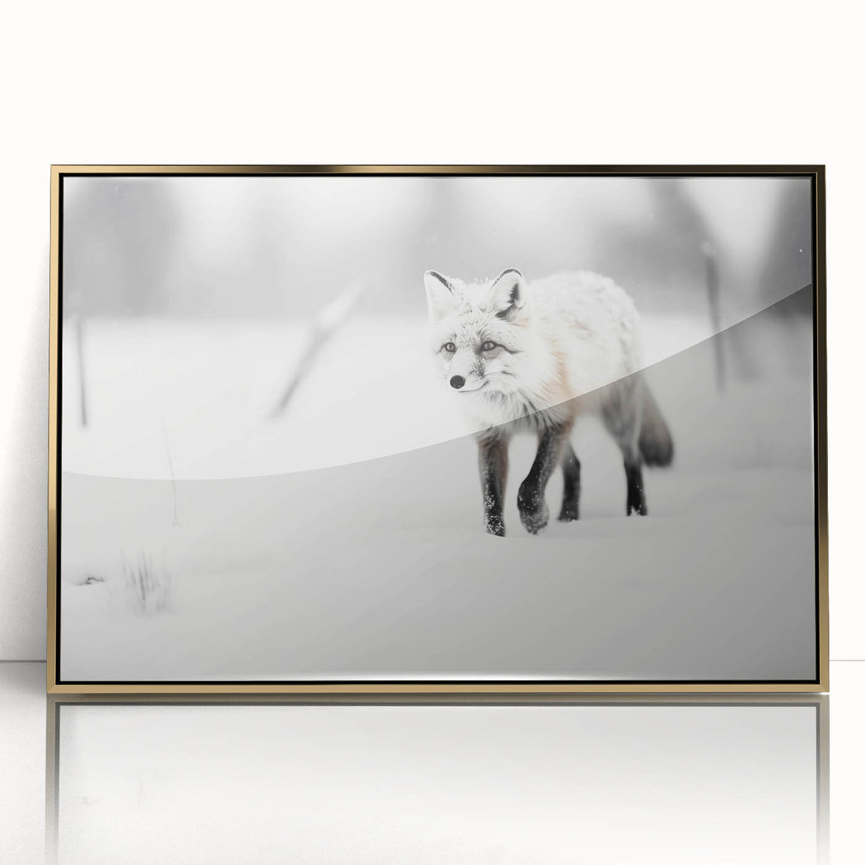 Framed acrylic wall art featuring a striking fox design in a gold frame, showcasing vibrant colors and intricate details, perfect for animal lovers and home decor enthusiasts.
