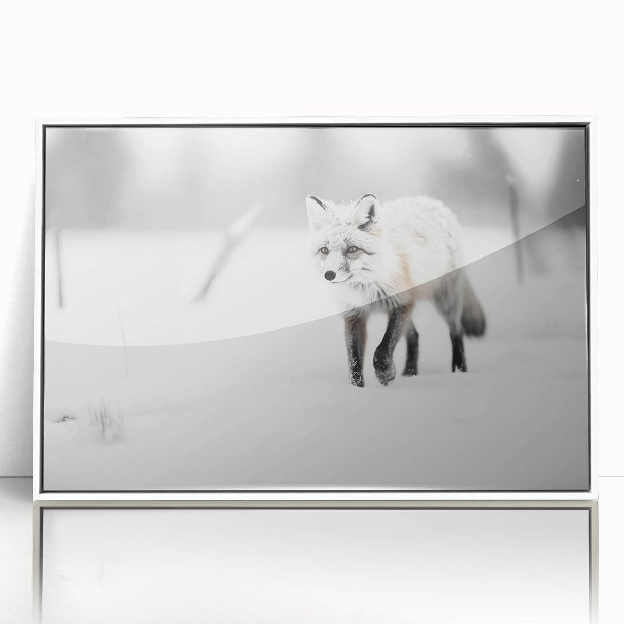 Framed acrylic wall art showcasing a vibrant fox design, set against a white background, offering a modern touch to wildlife-themed decor, ideal for animal lovers.