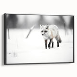 Framed wall art featuring a striking black and white fox design in a contemporary style, ideal for modern home decor and animal lovers, displayed in a stylish setting.