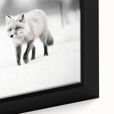 Close-up of a framed canvas wall art featuring a vibrant, realistic fox design surrounded by lush greenery, ideal for wildlife lovers and home decor enthusiasts. This artwork adds a touch of nature to any space.
