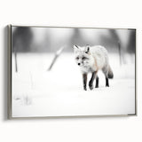 Framed canvas wall art featuring a stunning silver fox design, showcasing intricate details and vibrant colors, perfect for adding a touch of wildlife elegance to any room. Ideal for animal lovers and home decor enthusiasts.