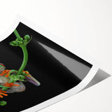 Vibrant frog design wall art print showcasing intricate details and vivid colors, rolled for easy transport, perfect for animal lovers and home decor enthusiasts.