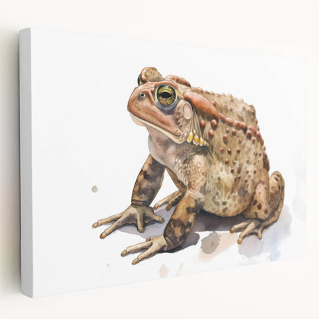 Vibrant frog-themed stretched canvas wall art showcasing a colorful, detailed frog design, perfect for animal lovers and nature enthusiasts. Ideal for home decor.