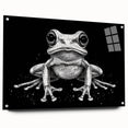 Acrylic glass wall art featuring a vibrant frog design from the 'Animals - A Wild Life' collection, displayed in a side view with decorative pins. Perfect for nature lovers and modern decor enthusiasts.
