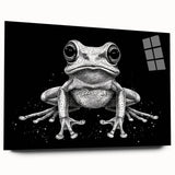 Colorful acrylic glass wall art featuring a whimsical frog design, showcasing vibrant greens and intricate details, ideal for animal lovers and home decor enthusiasts. This piece adds a playful touch to any space, blending nature-inspired aesthetics with modern design.