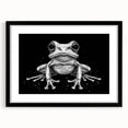 Frog-themed wall art framed in black, showcasing vibrant colors and intricate design details, perfect for adding a touch of nature-inspired decor to any room.