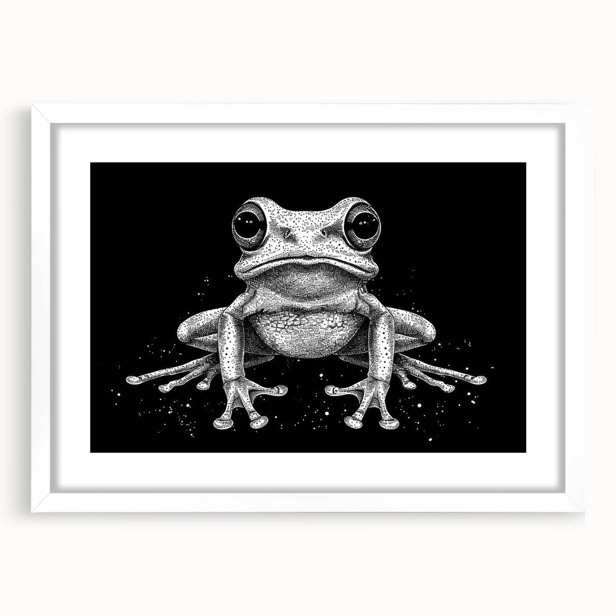 Framed wall art showcasing a vibrant frog design from the 'Wild Life' collection, featuring a white mat and sleek frame, perfect for nature-inspired decor.