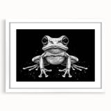 Framed wall art showcasing a vibrant frog design from the 'Wild Life' collection, featuring a white mat and sleek frame, perfect for nature-inspired decor.