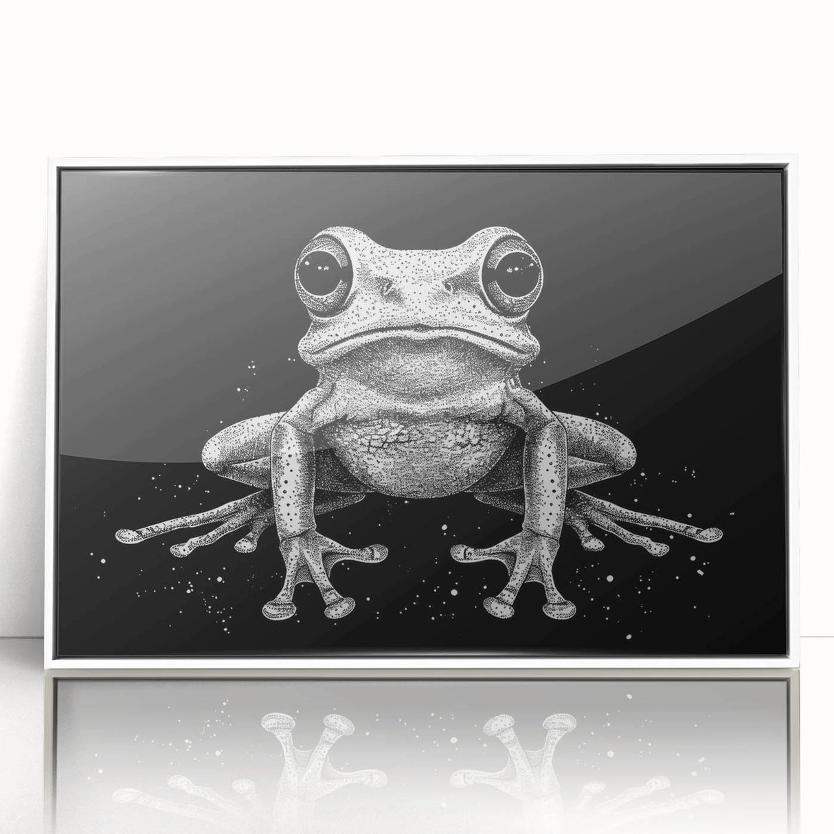 Framed wall art featuring a vibrant frog design from the 'Animals of the Wild' collection, set against a white background, ideal for nature-themed decor.