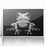 Framed wall art featuring a vibrant frog design from the 'Animals of the Wild' collection, set against a white background, ideal for nature-themed decor.