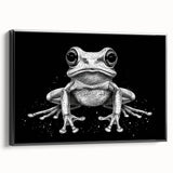 Framed wall art featuring a vibrant frog design from the 'Animals A Wild Life' collection, showcased in a sleek black frame against a neutral background. Ideal for nature lovers and home decor enthusiasts seeking unique wildlife art.