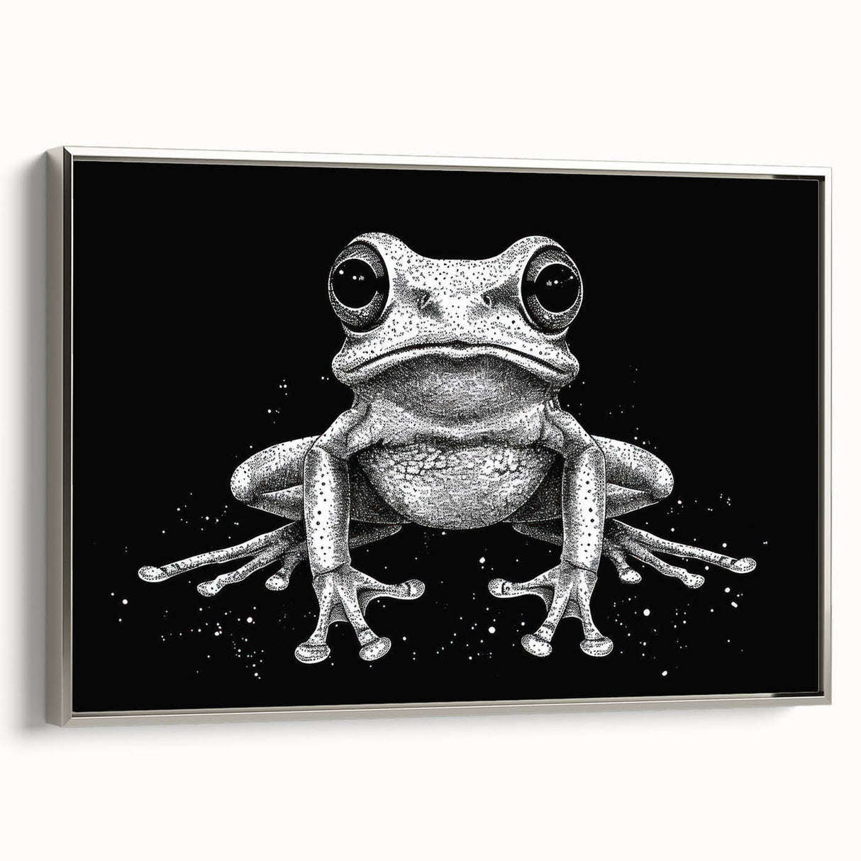Framed wall art featuring a vibrant frog design from the Animals A Wild Life collection, showcasing intricate details and a silver frame, ideal for nature lovers.