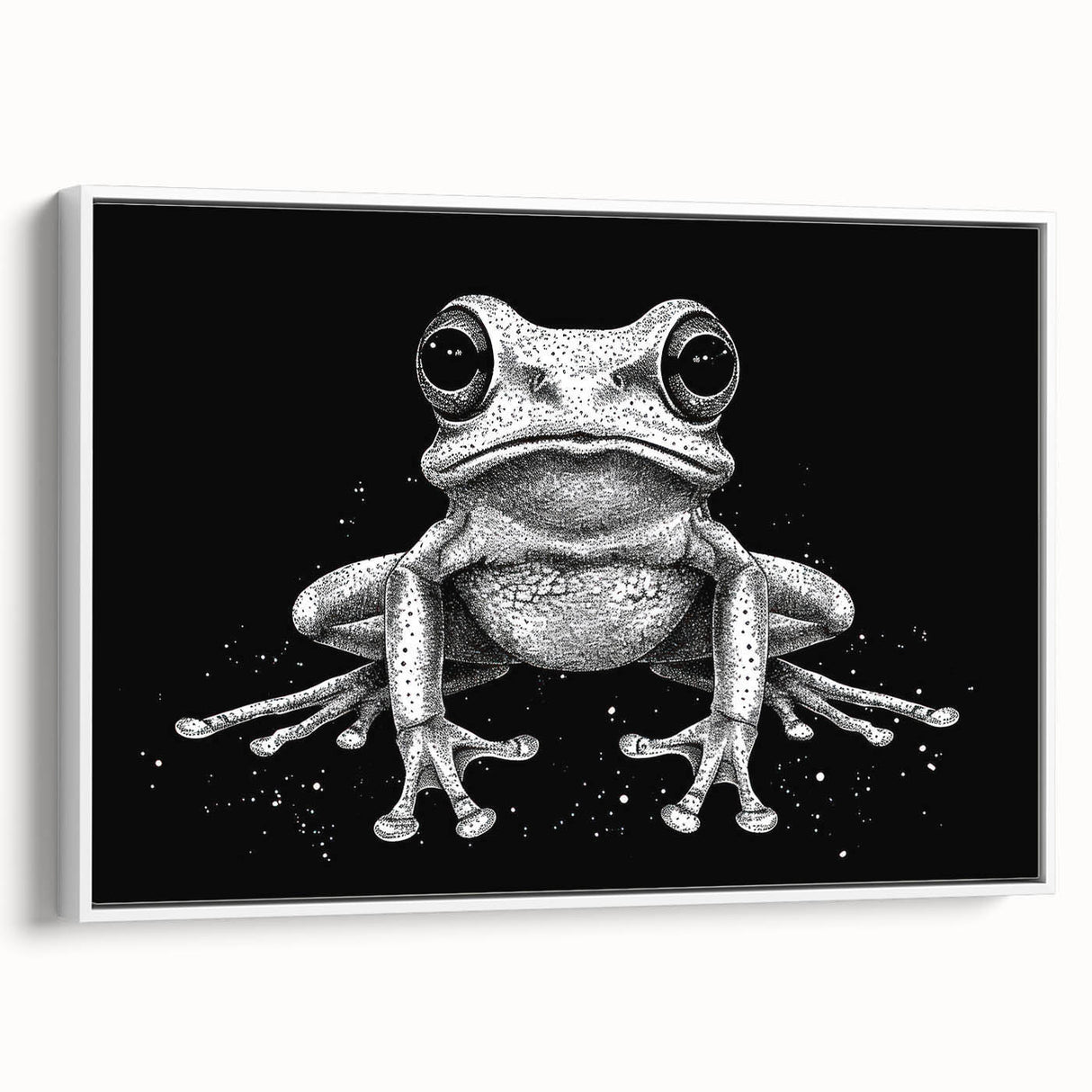 Framed wall art featuring a vibrant frog design from the 'Animals A Wild Life' collection, showcased in a white frame, ideal for nature-themed decor. This eye-catching piece adds a playful touch to any room while highlighting the beauty of wildlife.