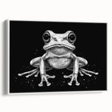 Framed wall art featuring a vibrant frog design from the 'Animals A Wild Life' collection, showcased in a white frame, ideal for nature-themed decor. This eye-catching piece adds a playful touch to any room while highlighting the beauty of wildlife.