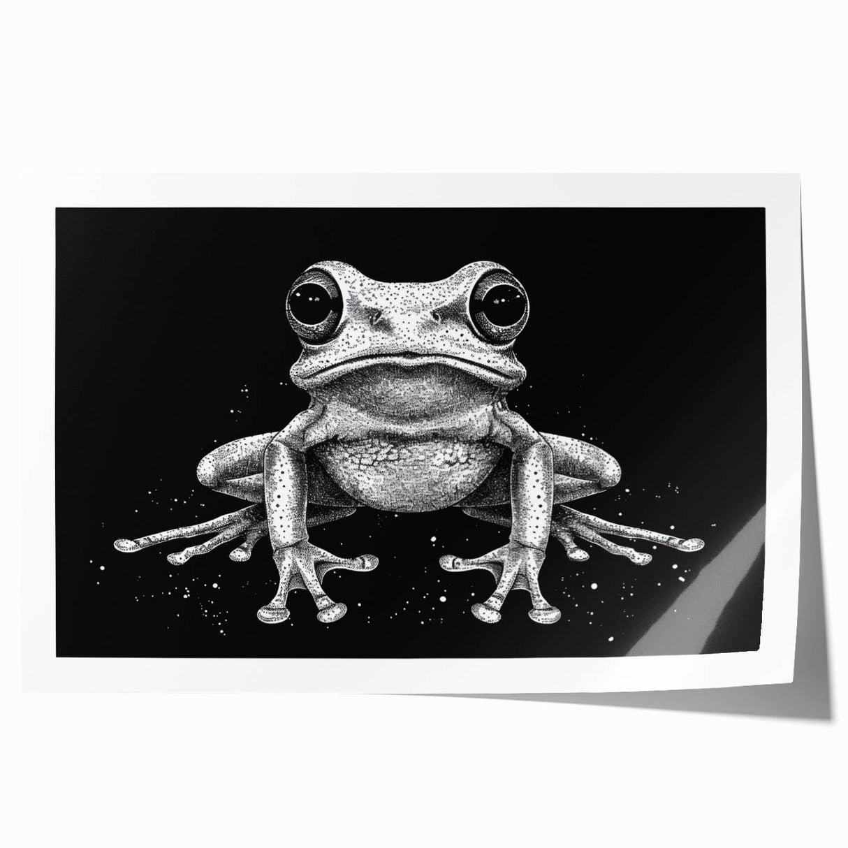 Vibrant wall art print featuring a colorful frog design, showcasing intricate details and textures, perfect for animal lovers and home decor enthusiasts.