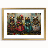 Elegant gold-framed wall art featuring a vibrant frog design from the "Animals: A Wild Life" collection, showcasing intricate details and a sophisticated mat.