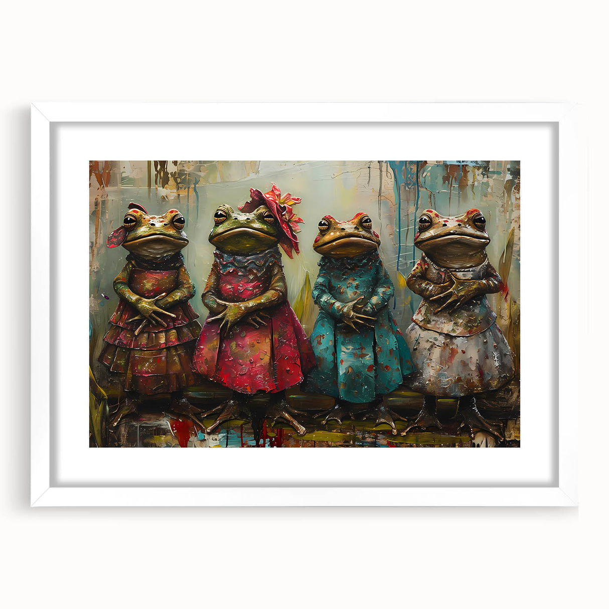 Framed wall art featuring a vibrant frog design from the "Animals of the Wild" collection, with a white mat and sleek frame, perfect for nature enthusiasts.