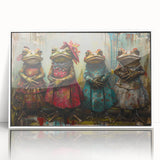 Framed wall art featuring a vibrant frog design from the "Animals A Wild Life" collection, set against a sleek white background, perfect for nature-themed decor.