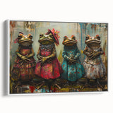 Framed wall art featuring a vibrant frog design in a white frame, showcasing intricate details and colors, perfect for nature lovers and home decor enthusiasts.