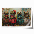 Vibrant frog-themed wall art print showcasing intricate details and vivid colors, perfect for nature lovers. Ideal for home decor or gifting, rolled for easy framing.