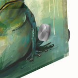 Close-up of a vibrant frog design wall art piece, showcasing intricate details and vivid colors on acrylic glass, perfect for animal lovers and home decor enthusiasts.