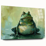 Acrylic glass wall art featuring a vibrant frog design from the "Animals A Wild Life" collection, displayed in a side view with decorative pins, perfect for nature lovers.