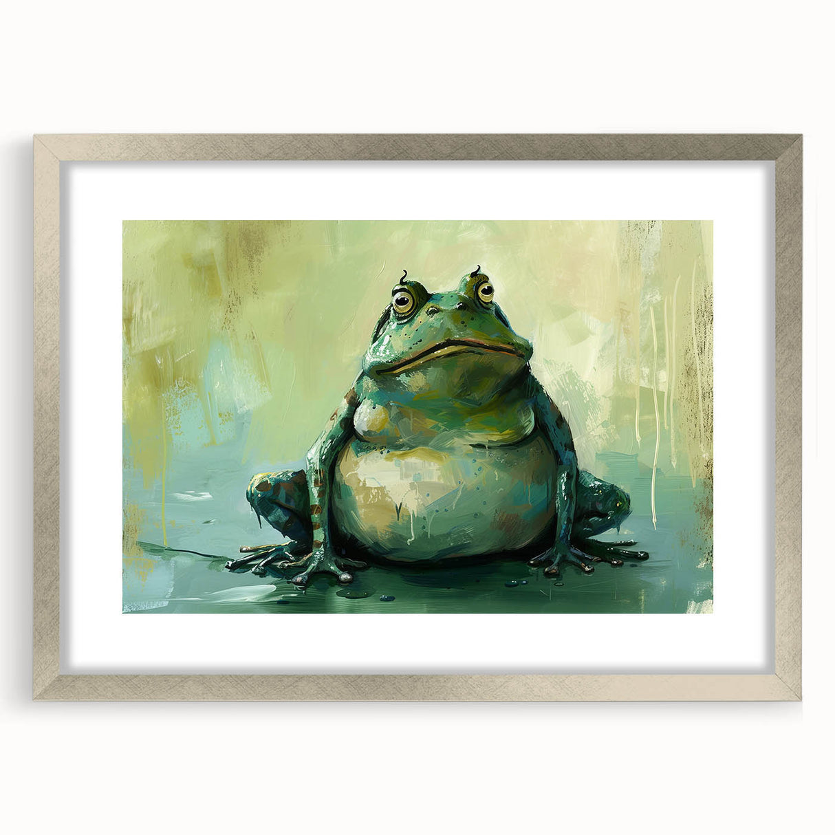 Framed wall art featuring a vibrant frog design from the Animals A Wild Life collection, set in a sleek silver frame with a white mat, perfect for nature-themed decor.
