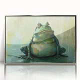 Framed wall art featuring a vibrant frog design in a silver-acrylic finish, showcasing intricate details of the frog's colors and textures, perfect for animal lovers.