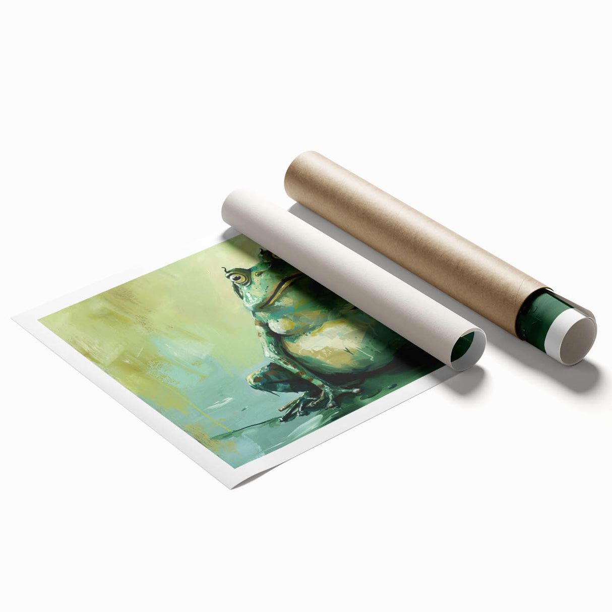 Colorful frog wall art print showcasing a vibrant, detailed design of a tree frog on a lush green background, ideal for nature enthusiasts and home decor. Perfect for adding a whimsical touch to any room.