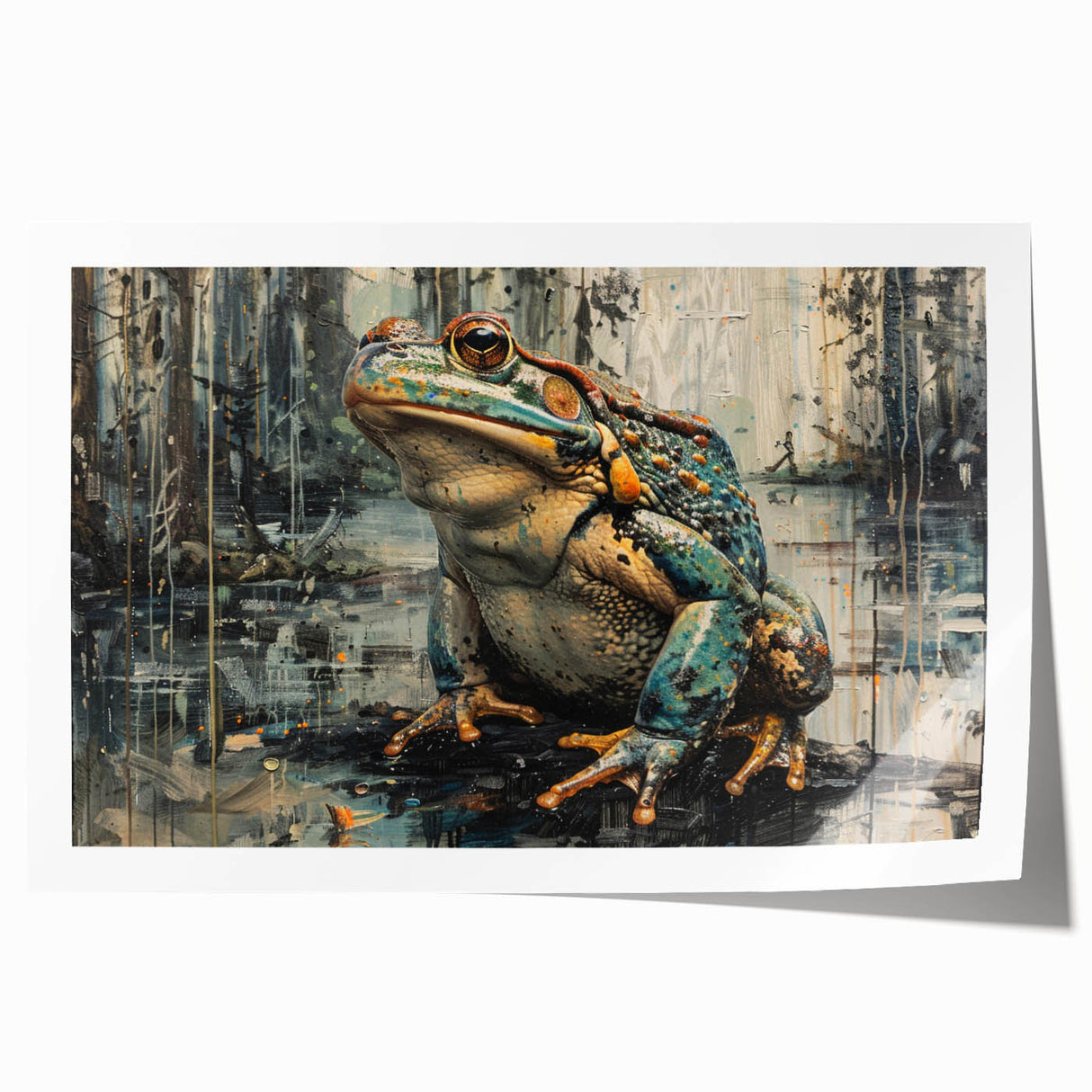 Vibrant rolled print showcasing a detailed frog design from the "Animals A Wild Life" wall art collection, featuring vivid colors and intricate textures, ideal for nature enthusiasts.