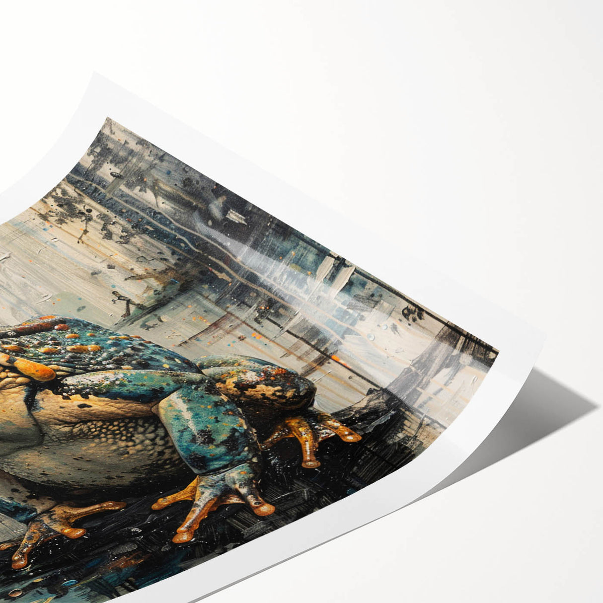 Vibrant wall art print featuring a colorful frog design, ideal for nature-themed decor, showcasing intricate details and rich colors on high-quality paper.