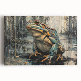 Vibrant stretched canvas wall art showcasing a detailed frog design, featuring rich green tones and a textured finish, perfect for nature-themed decor.