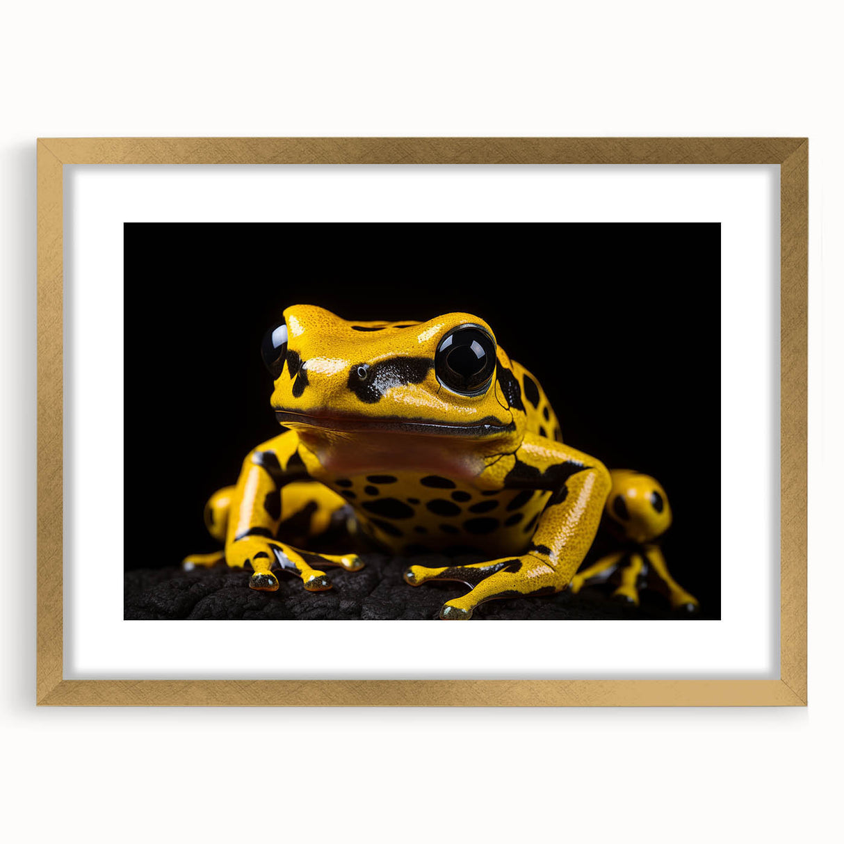 Frog-themed wall art collection featuring an elegant gold frame and mat, perfect for animal lovers, showcasing vibrant colors and intricate design details.