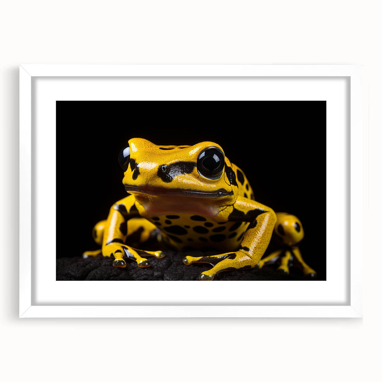 White-framed wall art showcasing a vibrant frog design, part of an 18-piece animal-themed collection, ideal for nature lovers and home decor enthusiasts.