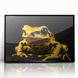 Framed wall art featuring a vibrant frog design from the "Animals of the Wild" collection, showcasing detailed colors and textures in a sleek black frame. Ideal for nature enthusiasts and home decor lovers.