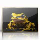 Framed wall art showcasing a vibrant frog design in acrylic with a gold frame, perfect for animal lovers and modern home decor enthusiasts.