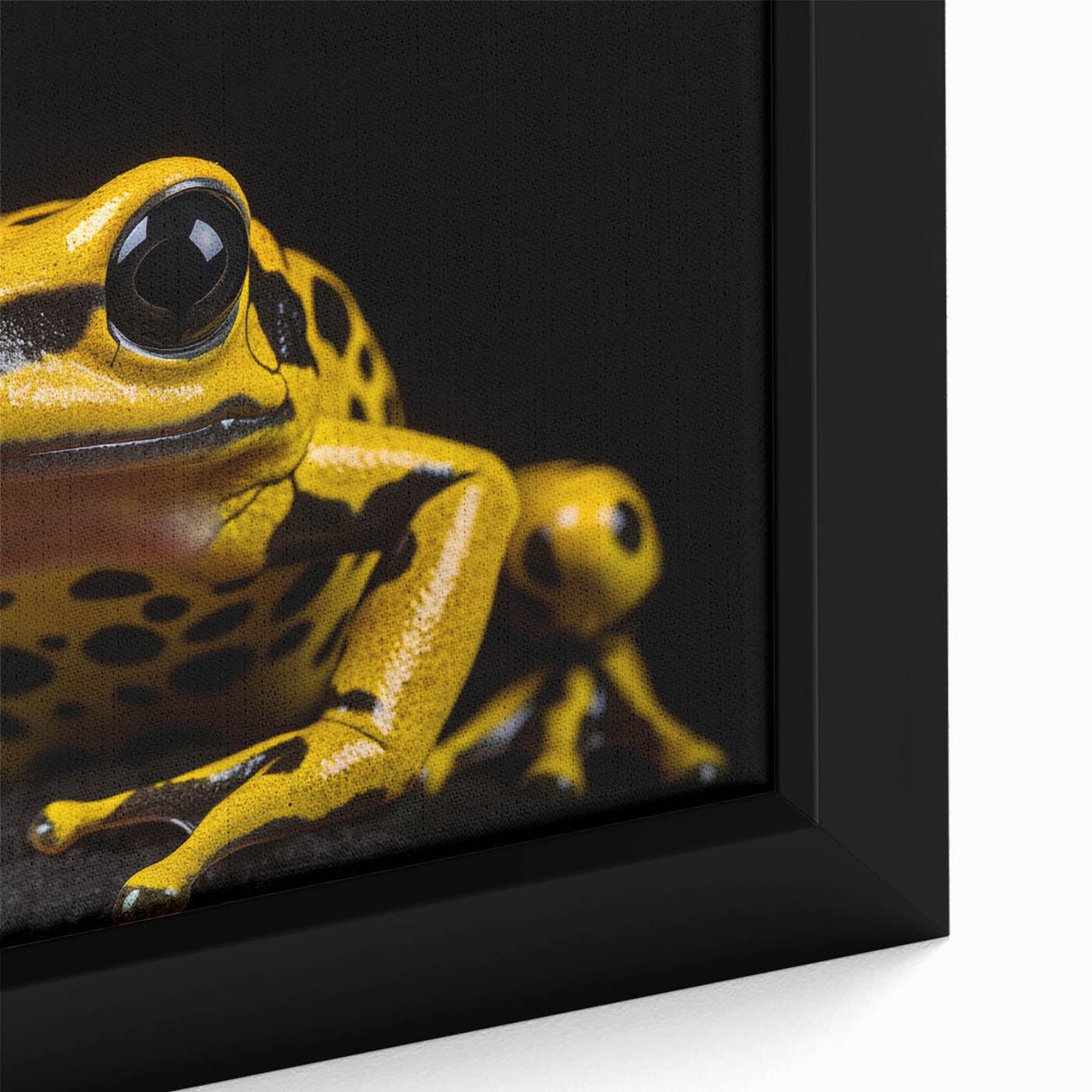 Close-up of a vibrant green frog on a textured canvas wall art piece, showcasing intricate details of its skin and bright colors, perfect for wildlife decor enthusiasts.