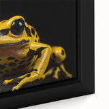 Close-up of a vibrant green frog on a textured canvas wall art piece, showcasing intricate details of its skin and bright colors, perfect for wildlife decor enthusiasts.