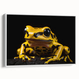 Framed canvas wall art featuring a colorful frog design set against a white background, showcasing vibrant hues and intricate details, perfect for nature lovers.