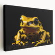 Vibrant stretched canvas wall art featuring a colorful frog design, showcasing intricate details and textures, perfect for nature-themed home decor.