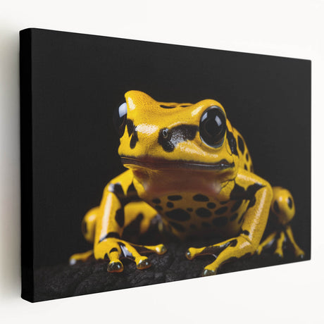 Vibrant stretched canvas wall art featuring a colorful frog design, showcasing intricate details and textures, perfect for nature-themed home decor.